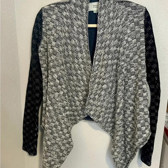 Anthropologie Sweater w Elbow Patches Cardigan Black & White Waterfall Sz Small - Picture 2 of 6